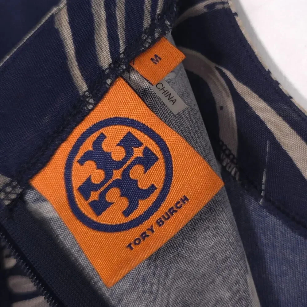 TORY BURCH Women’s Dress MEDIUM 100% SILK Floral Navy Gray Flounce Hem‎ 11132405